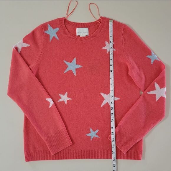 Cynthia Rowley Cashmere Coral Crewneck Long Sleeve Pullover With Stars Sweater - Picture 5 of 15